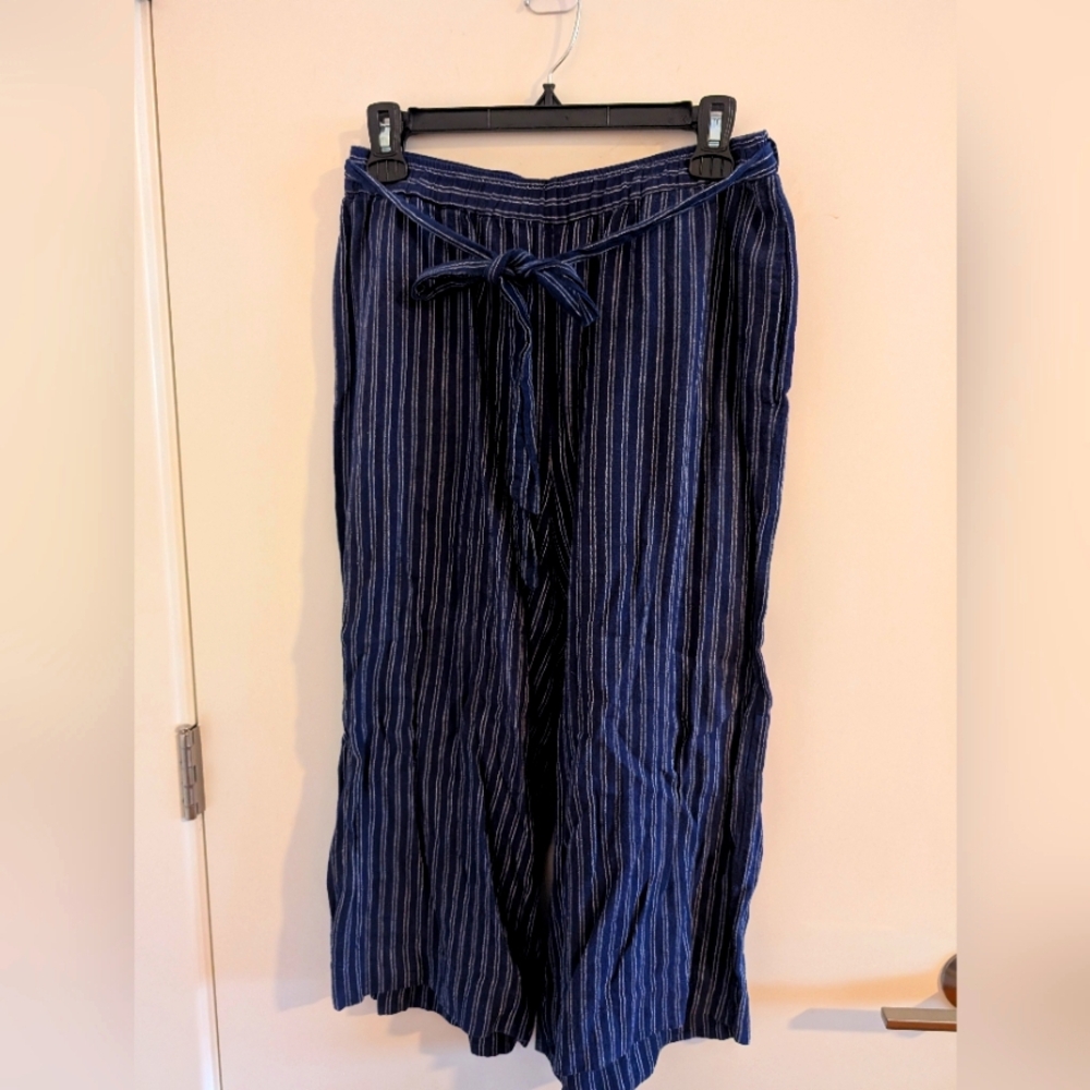 Marine Layer Cropped Striped Blue Wide-Leg Pants